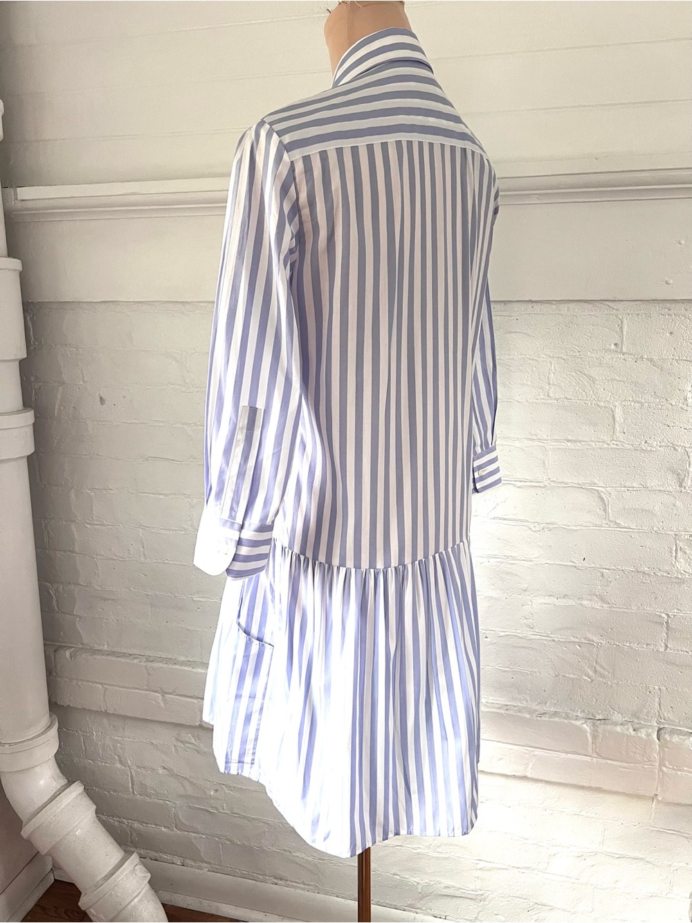 The Shirt Rochelle Behrens Drop Waist Shirtdress Blue White Stripe Size XS - Picture 7 of 13